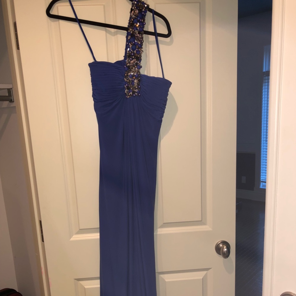 Royal blue gown with beaded neckline